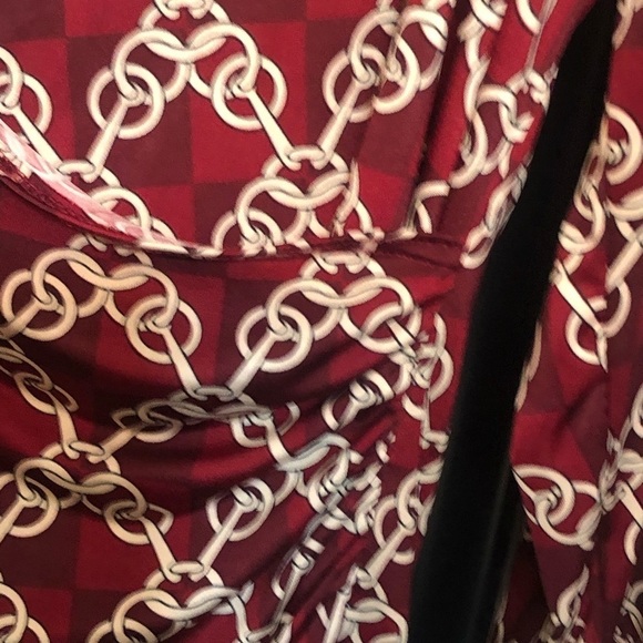 MKM Designs size XL Maroon gold chain print dress long sleeve faux wrap - Picture 4 of 16